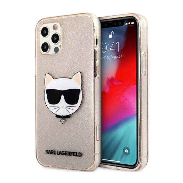 Maska za iPhone 12 Pro Max zlatna Karl Lagerfeld Glitter Cat - KLHCP12LCHTUGLGO