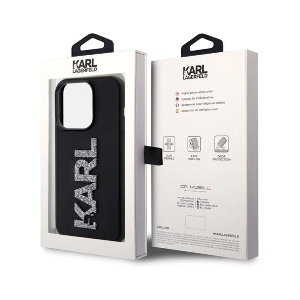 Maska za iPhone 15 Pro Karl Lagerfeld Hc 3D Logo Glitter crna - KLHCP15L3DMBKCK
