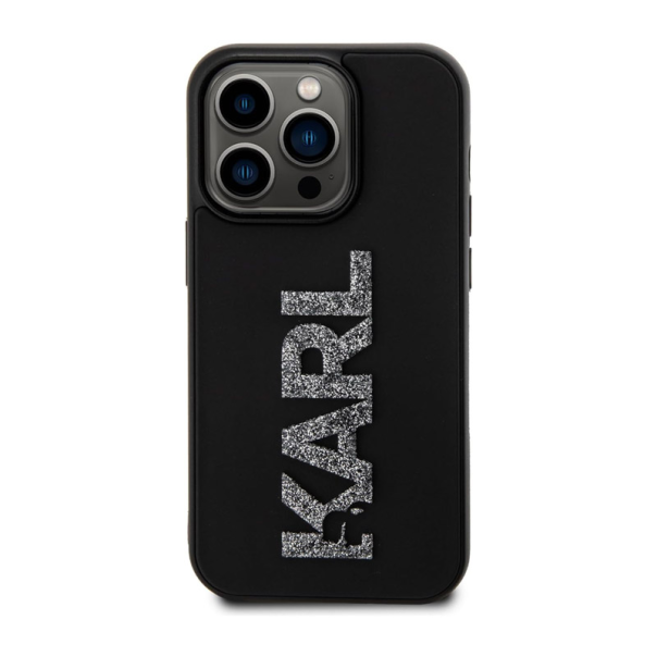 Maska za iPhone 15 Pro Karl Lagerfeld Hc 3D Logo Glitter crna - KLHCP15L3DMBKCK