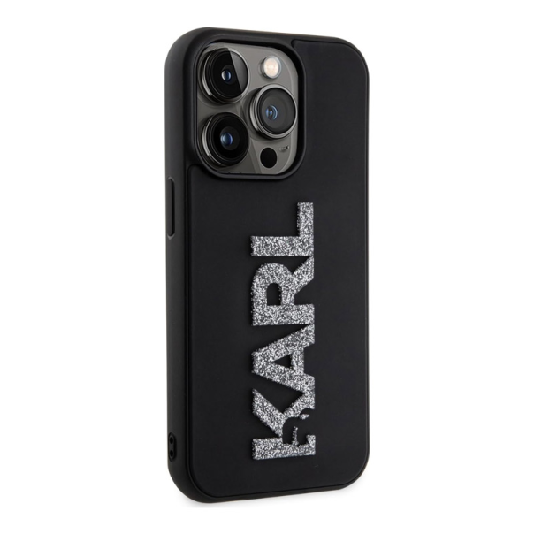 Maska za iPhone 15 Pro Karl Lagerfeld Hc 3D Logo Glitter crna - KLHCP15L3DMBKCK