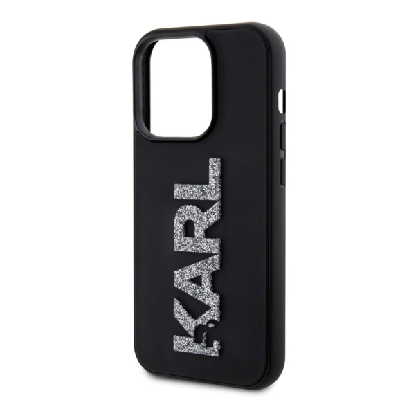 Maska za iPhone 15 Pro Karl Lagerfeld Hc 3D Logo Glitter crna - KLHCP15L3DMBKCK