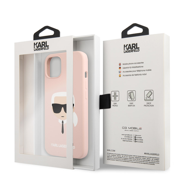 Maska za iPhone 13 Light Pink Karl Lagerfeld Hc Silicone Karl Head - KLHCP13MSLKHLP