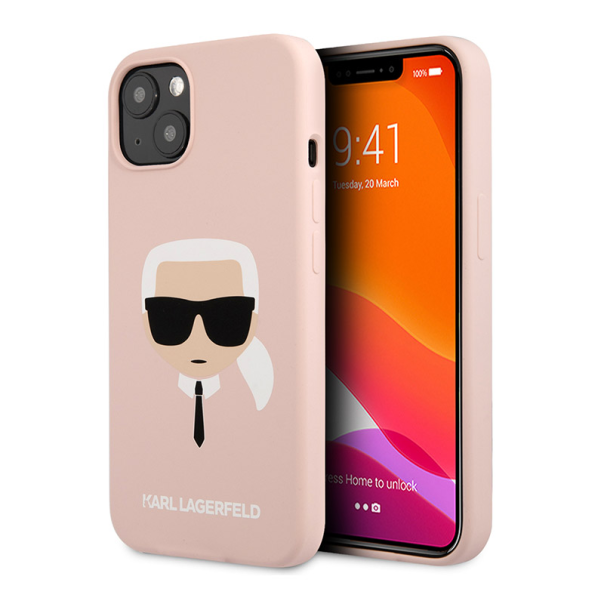 Maska za iPhone 13 Light Pink Karl Lagerfeld Hc Silicone Karl Head - KLHCP13MSLKHLP