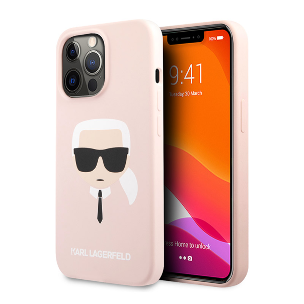 Maska za iPhone 13 Pro Light Pink Karl Lagerfeld Hc Silicone Karl Head - KLHCP13LSLKHLP