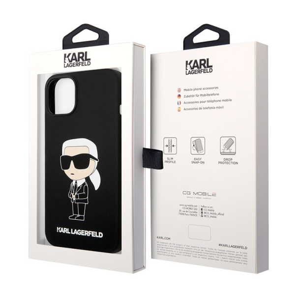 Maska za iPhone 15 Karl Lagerfeld Hc Silicone NFT Ikonik crna - KLHCP15SSNIKBCK