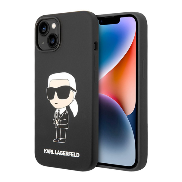 Maska za iPhone 15 Karl Lagerfeld Hc Silicone NFT Ikonik crna - KLHCP15SSNIKBCK