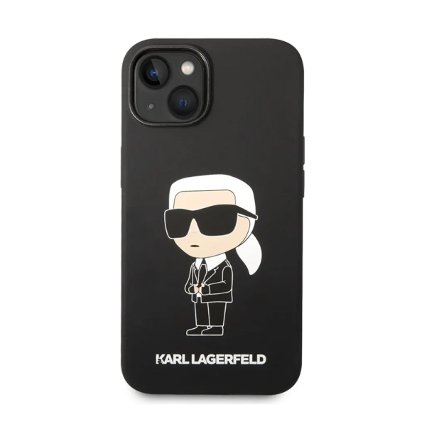 Maska za iPhone 15 Plus Karl Lagerfeld Hc Silicone NFT Ikonik crna - KLHCP15MSNIKBCK