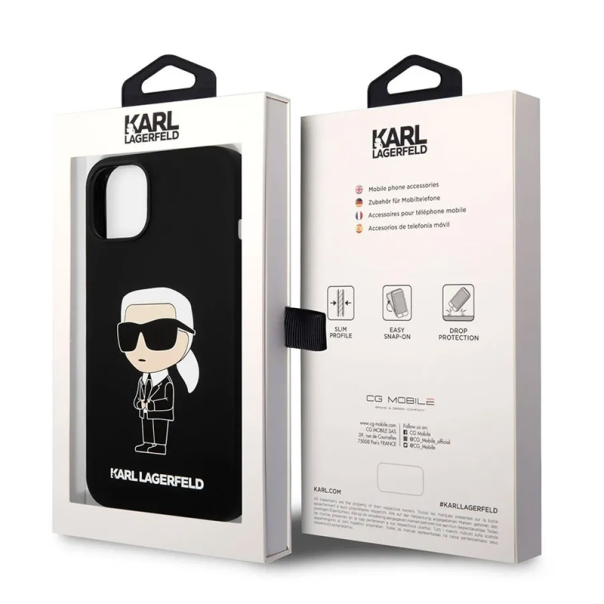Maska za iPhone 15 Plus Karl Lagerfeld Hc Silicone NFT Ikonik crna - KLHCP15MSNIKBCK