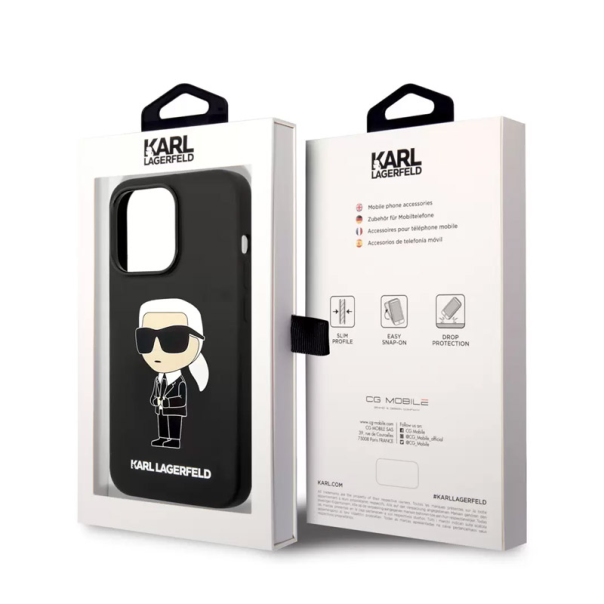 Maska za iPhone 15 Pro Karl Lagerfeld Hc Silicone NFT Ikonik crna - KLHCP15LSNIKBCK