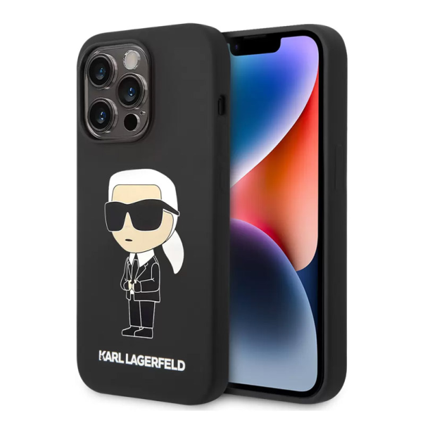 Maska za iPhone 15 Pro Karl Lagerfeld Hc Silicone NFT Ikonik crna - KLHCP15LSNIKBCK