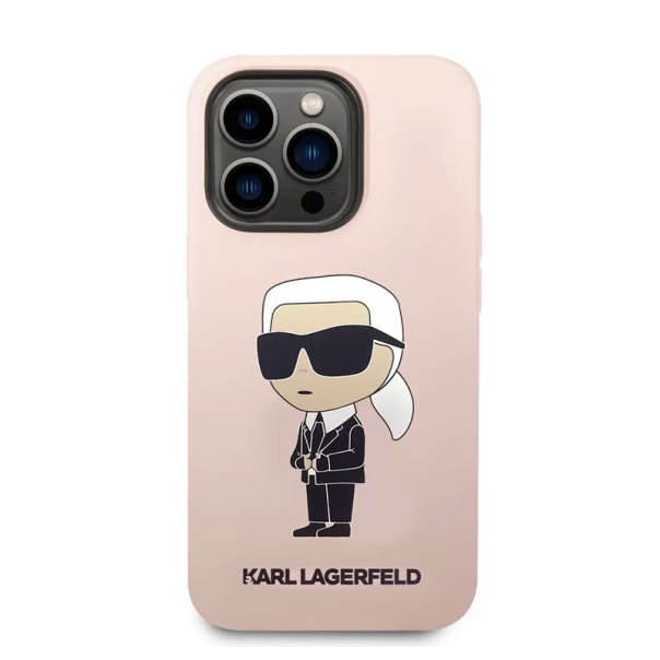 Maska za iPhone 15 Pro Karl Lagerfeld Hc Silicone NFT Ikonik roze - KLHCP15LSNIKBCP