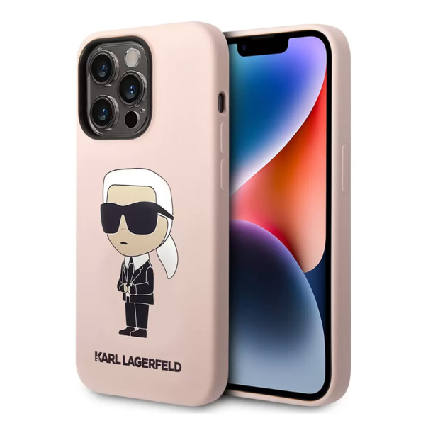 Maska za iPhone 15 Pro Karl Lagerfeld Hc Silicone NFT Ikonik roze - KLHCP15LSNIKBCP