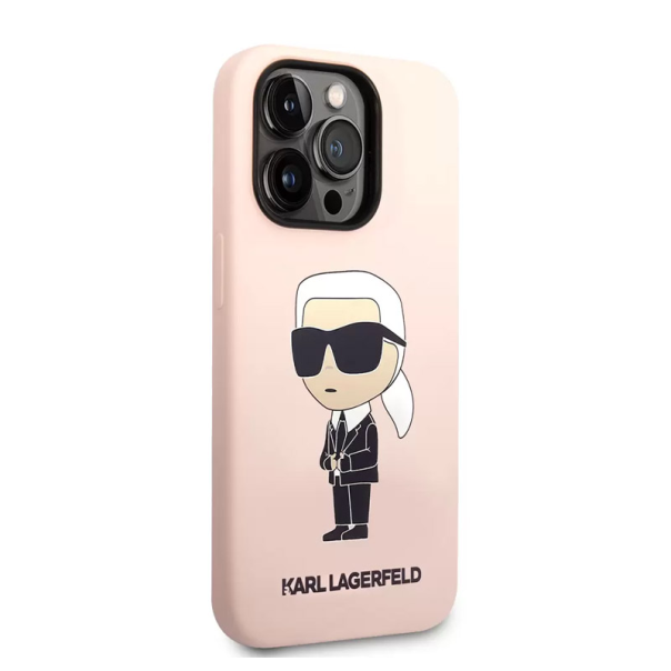 Maska za iPhone 15 Pro Karl Lagerfeld Hc Silicone NFT Ikonik roze - KLHCP15LSNIKBCP
