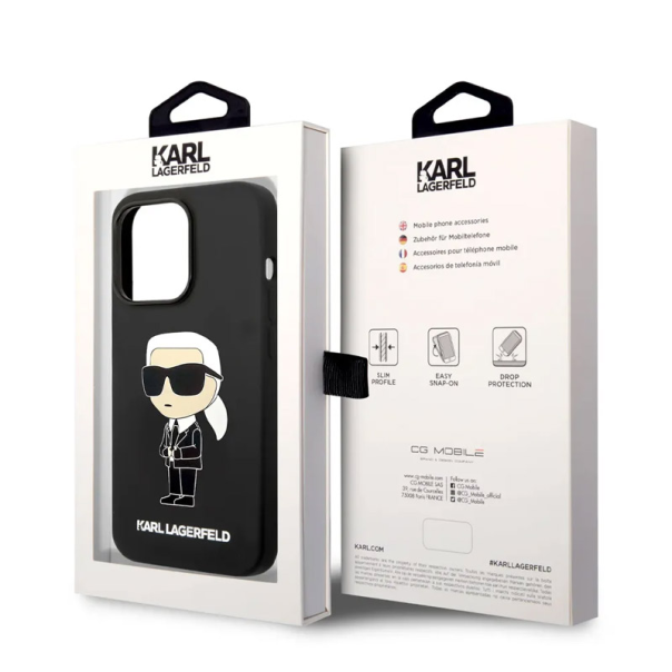 Maska za iPhone 15 Pro Max Karl Lagerfeld Hc Silicone NFT Ikonik crna - KLHCP15XSNIKBCK