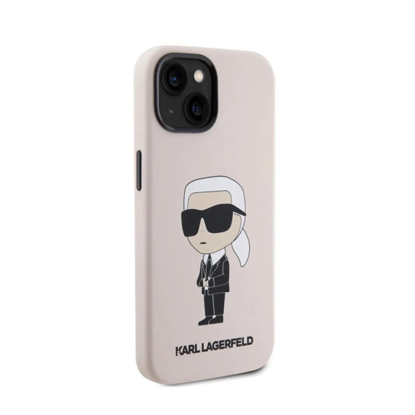 Maska za iPhone 15 Karl Lagerfeld Hc Silicone NFT Ikonik roze - KLHCP15SSNIKBCP