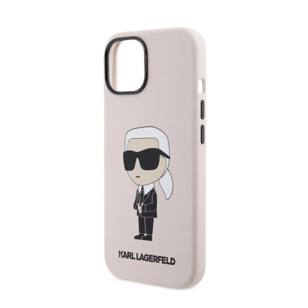 Maska za iPhone 15 Karl Lagerfeld Hc Silicone NFT Ikonik roze - KLHCP15SSNIKBCP