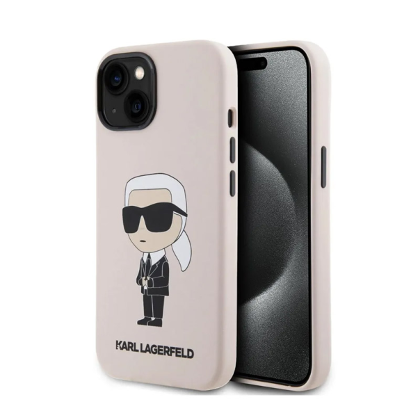 Maska za iPhone 15 Karl Lagerfeld Hc Silicone NFT Ikonik roze - KLHCP15SSNIKBCP