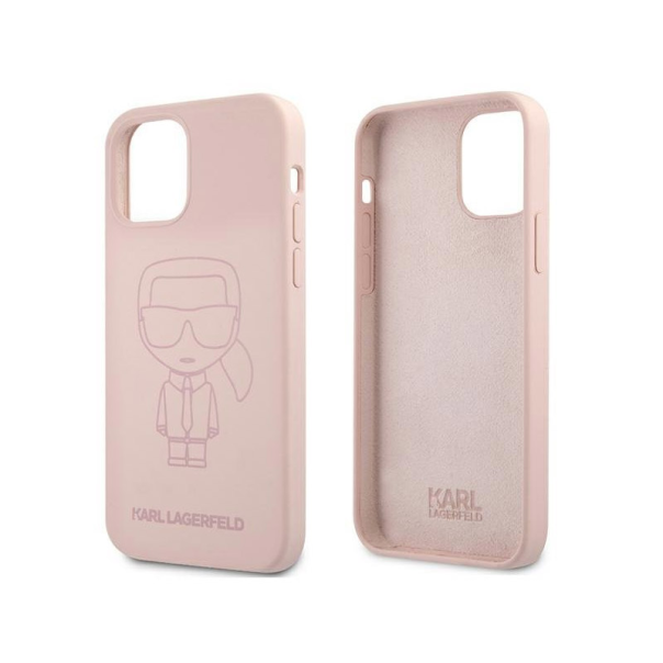 Maska za iPhone 12 Mini pink Karl Lagerfeld Ikonik Outline - KLHCP12SSILTTPI