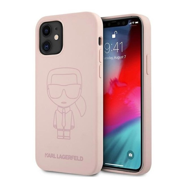 Maska za iPhone 12 Mini pink Karl Lagerfeld Ikonik Outline - KLHCP12SSILTTPI