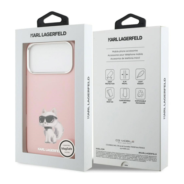 Maska za iPhone 17 Pro Max Karl Lagerfeld IML Aquarelle Choupette & Logo MagSafe pink - DRO621555
