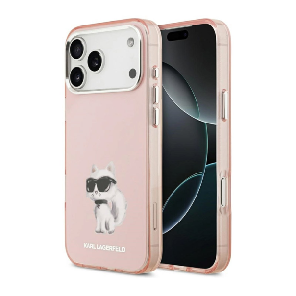 Maska za iPhone 17 Pro Max Karl Lagerfeld IML Aquarelle Choupette & Logo MagSafe pink - DRO621555