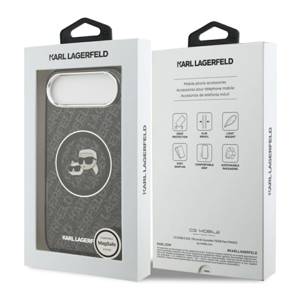 Maska za iPhone Air Karl Lagerfeld IML Glitter Karl & Choupette Heads Logo MagSafe crna - DRO621583