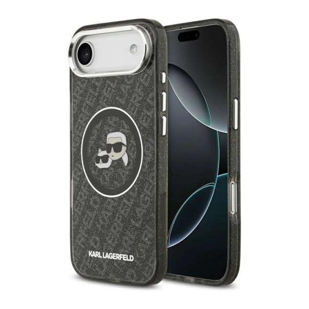 Maska za iPhone Air Karl Lagerfeld IML Glitter Karl & Choupette Heads Logo MagSafe crna - DRO621583