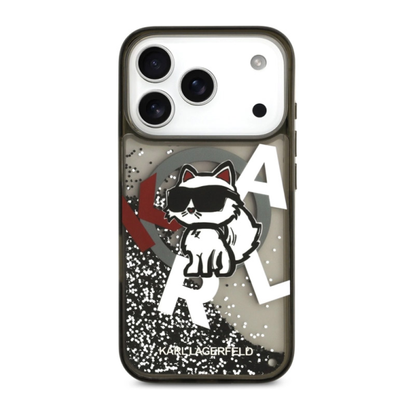 Maska za iPhone 17 Pro Max Karl Lagerfeld Liquid Glitter Choupette Logo MagSafe crna - DRO621566