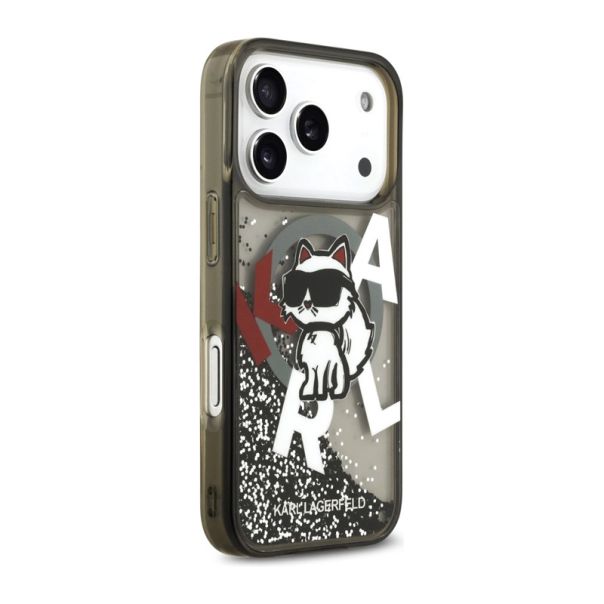 Maska za iPhone 17 Pro Max Karl Lagerfeld Liquid Glitter Choupette Logo MagSafe crna - DRO621566