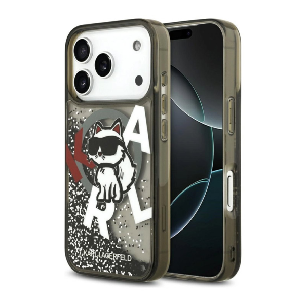 Maska za iPhone 17 Pro Max Karl Lagerfeld Liquid Glitter Choupette Logo MagSafe crna - DRO621566