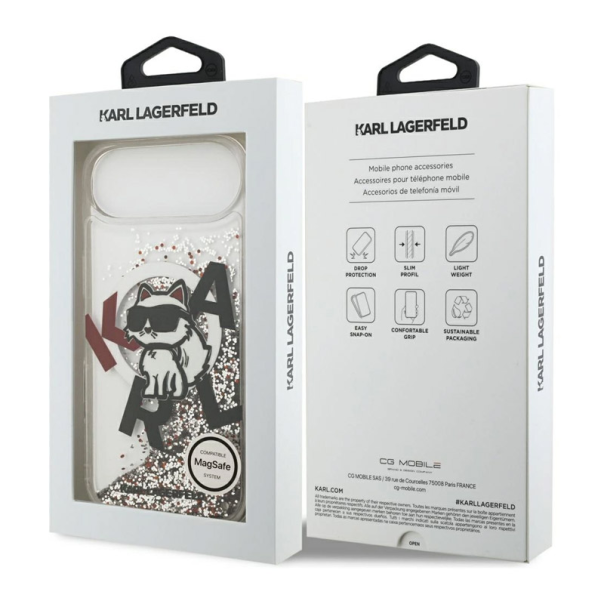 Maska za iPhone Air Karl Lagerfeld Liquid Glitter Choupette Logo MagSafe bela - DRO621582