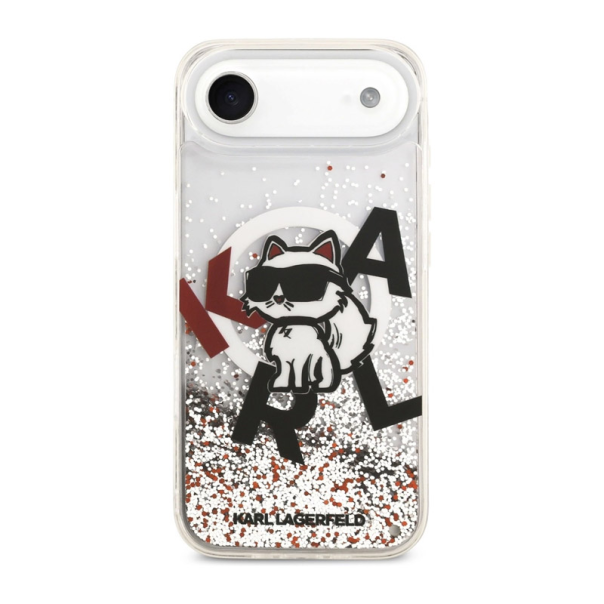 Maska za iPhone Air Karl Lagerfeld Liquid Glitter Choupette Logo MagSafe bela - DRO621582