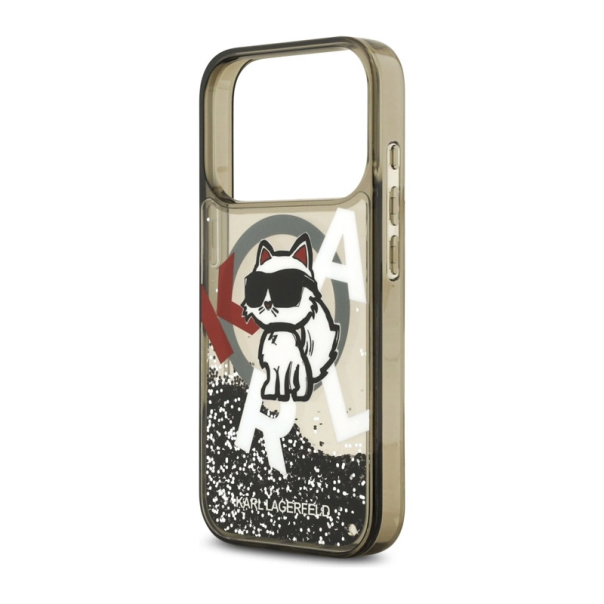 Maska za MagSafe za iPhone 17 Pro Karl Lagerfeld Liquid Glitter Choupette Logo crna - DRO621565