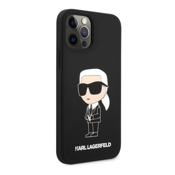 Maska za iPhone 12/ 12 Pro Black Karl Lagerfeld Liquid Silicone Ikonik NFT - KLHCP12MSNIKBCK