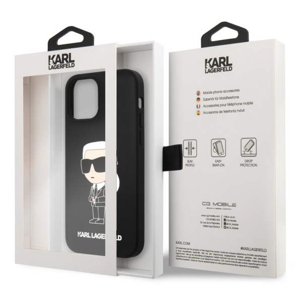 Maska za iPhone 12/ 12 Pro Black Karl Lagerfeld Liquid Silicone Ikonik NFT - KLHCP12MSNIKBCK