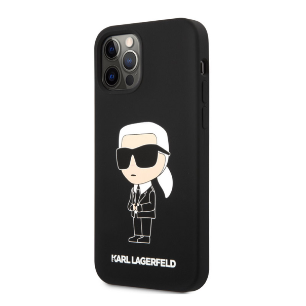 Maska za iPhone 12/ 12 Pro Black Karl Lagerfeld Liquid Silicone Ikonik NFT - KLHCP12MSNIKBCK