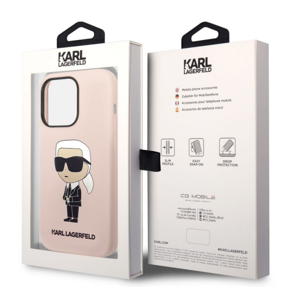 Maska za iPhone 13 Pro Karl Lagerfeld Liquid Silicone Ikonik NFT Pink - KLHCP13LSNIKBCP