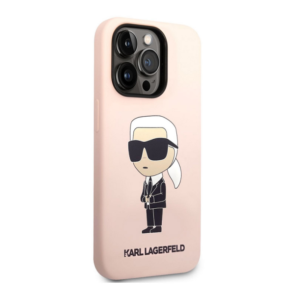 Maska za iPhone 14 Pro Karl Lagerfeld Liquid Silicone Ikonik NFT Pink - KLHCP14LSNIKBCP