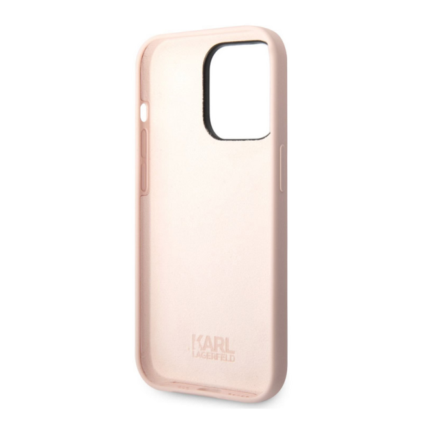Maska za iPhone 14 Pro Karl Lagerfeld Liquid Silicone Ikonik NFT Pink - KLHCP14LSNIKBCP