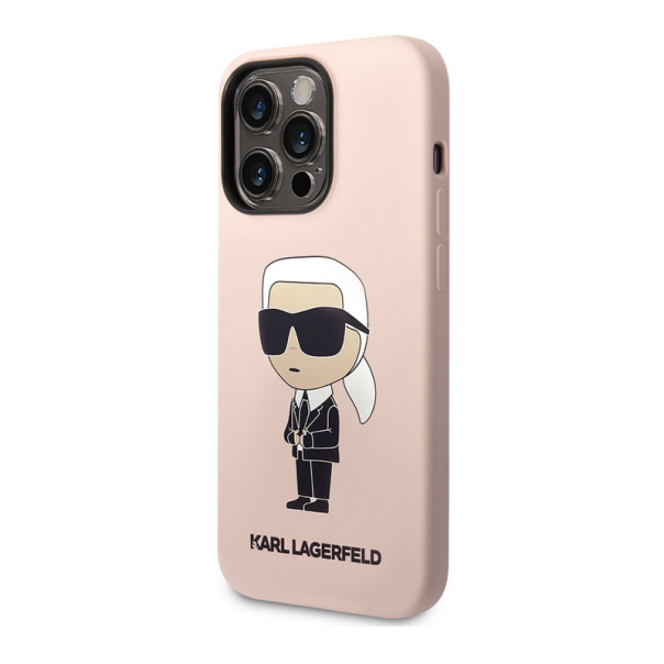 Maska za iPhone 14 Pro Karl Lagerfeld Liquid Silicone Ikonik NFT Pink - KLHCP14LSNIKBCP