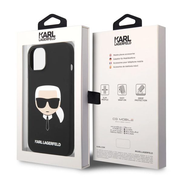 Maska za iPhone 14 Plus Karl Lagerfeld Liquid Silicone Karl Head crna - KLHCP14MSLKHBK