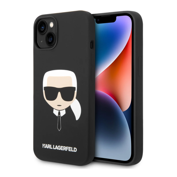 Maska za iPhone 14 Plus Karl Lagerfeld Liquid Silicone Karl Head crna - KLHCP14MSLKHBK