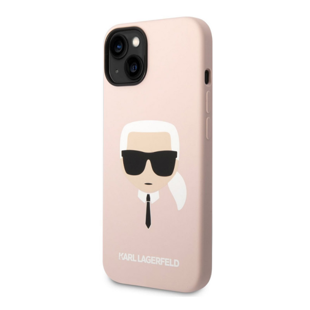 Maska za iPhone 14 Plus Karl Lagerfeld Liquid Silicone Karl Head Pink - KLHCP14MSLKHLP