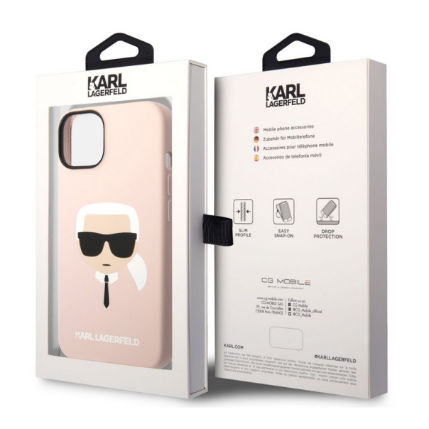 Maska za iPhone 14 Plus Karl Lagerfeld Liquid Silicone Karl Head Pink - KLHCP14MSLKHLP