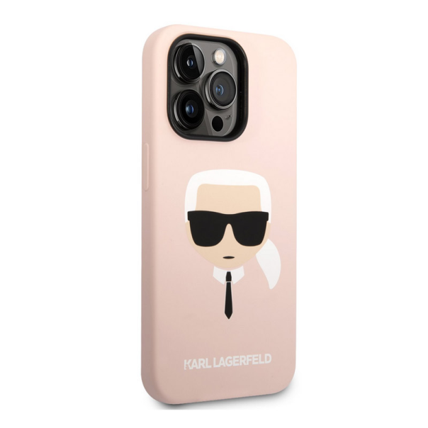 Maska za iPhone 14 Pro Karl Lagerfeld Liquid Silicone Karl Head Pink - KLHCP14LSLKHLP