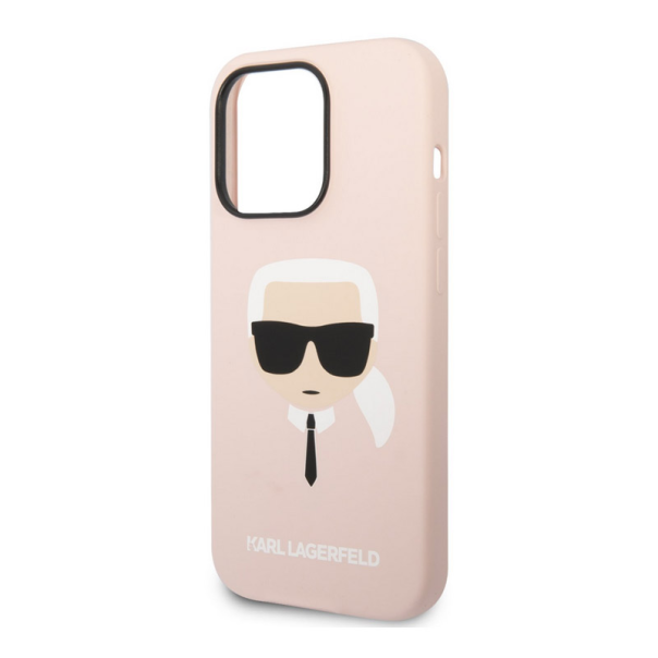 Maska za iPhone 14 Pro Karl Lagerfeld Liquid Silicone Karl Head Pink - KLHCP14LSLKHLP