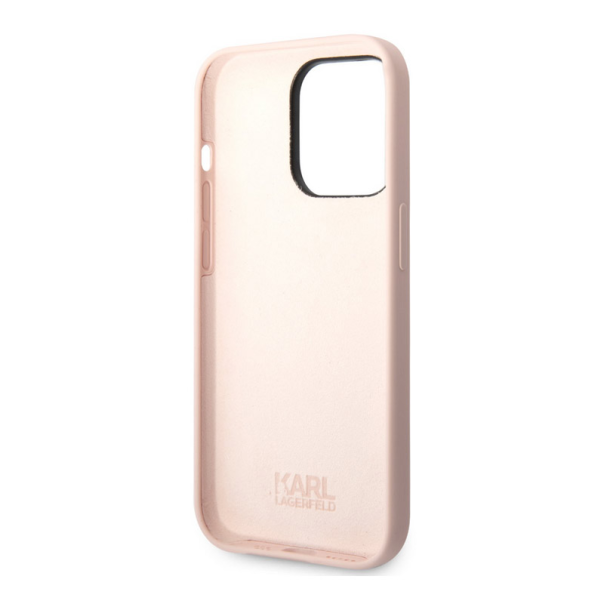 Maska za iPhone 14 Pro Karl Lagerfeld Liquid Silicone Karl Head Pink - KLHCP14LSLKHLP