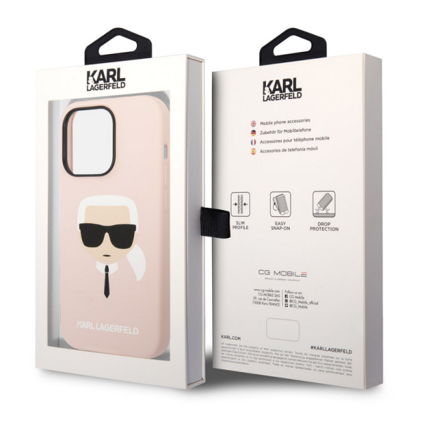 Maska za iPhone 14 Pro Karl Lagerfeld Liquid Silicone Karl Head Pink - KLHCP14LSLKHLP