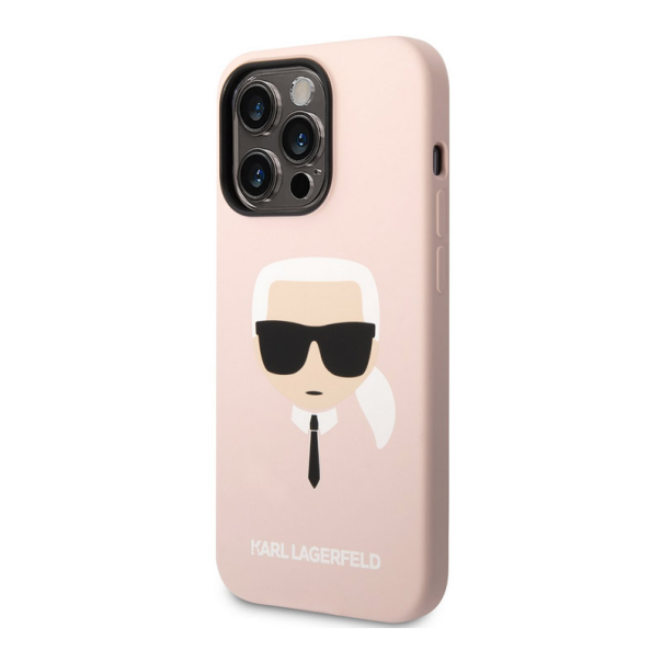 Maska za iPhone 14 Pro Karl Lagerfeld Liquid Silicone Karl Head Pink - KLHCP14LSLKHLP