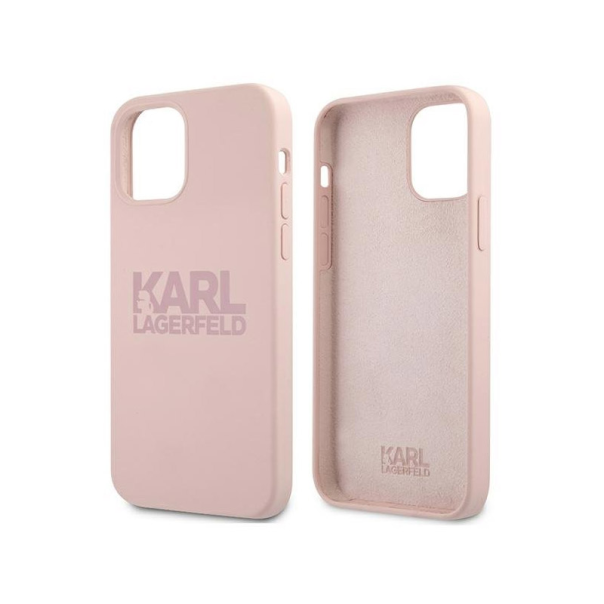 Maska za iPhone 12 Mini pink Karl Lagerfeld Logo - KLHCP12SSTKLTLP